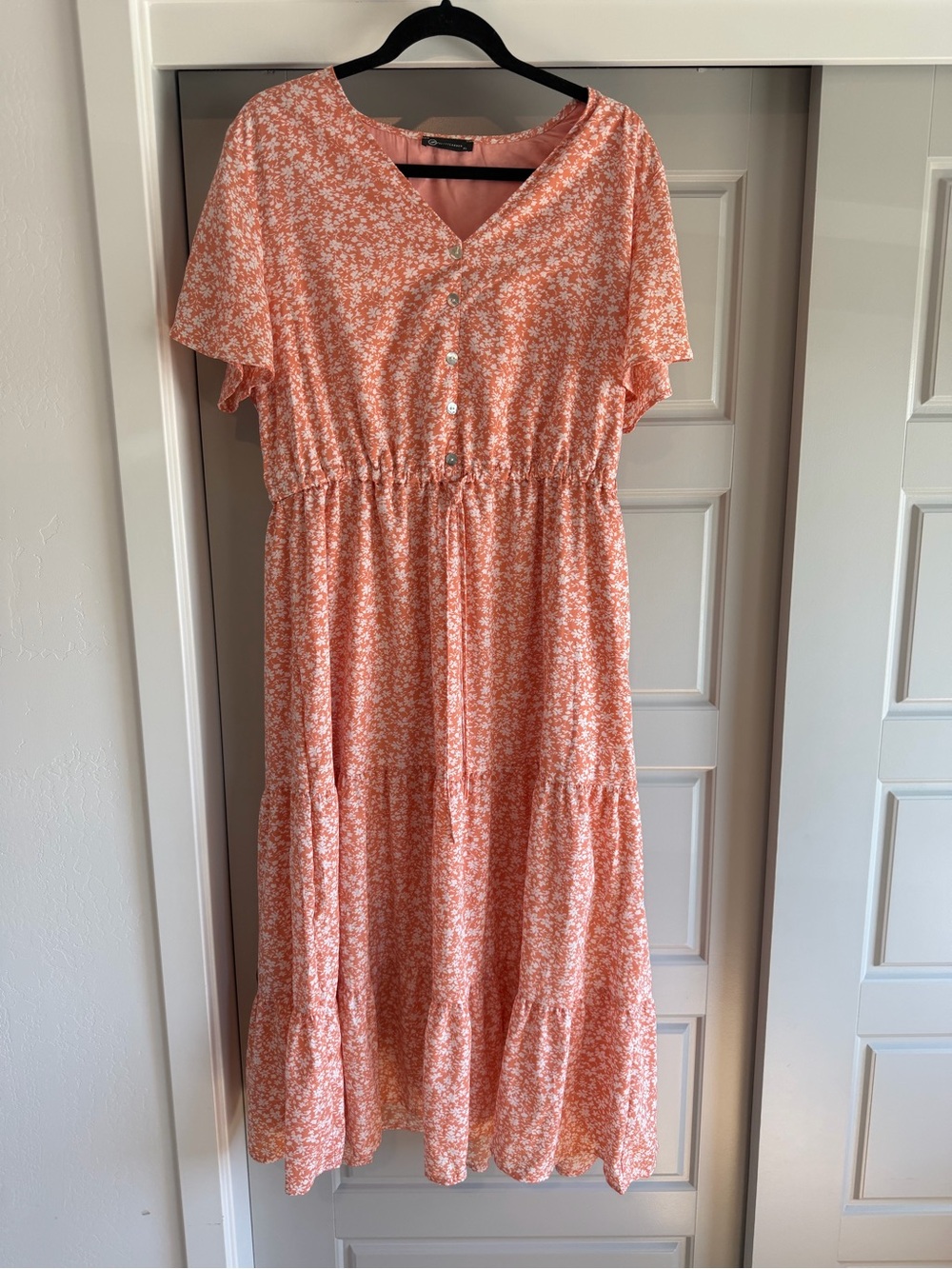 Pretty Garden - Floral Boho Dress Ruffle Tiered Maxi Dress - XL